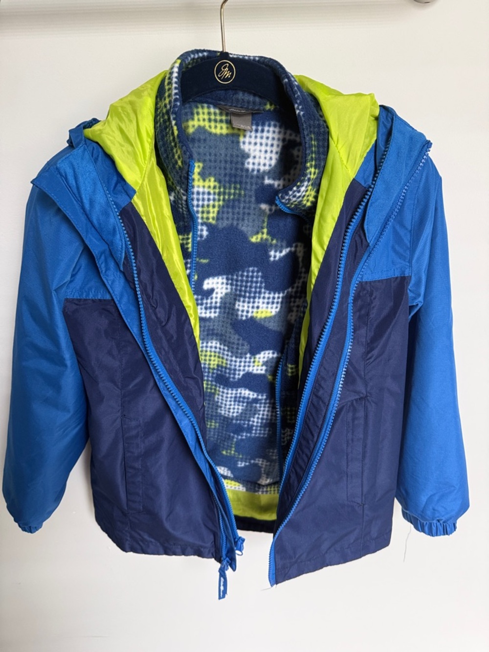 Eddie Bauer Boys Blue & Navy Raincoat with Lime Lining